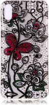 Peachy Transparant Kanten Bloemen Vlinder Hoesje TPU iPhone XR - Zwart Rood