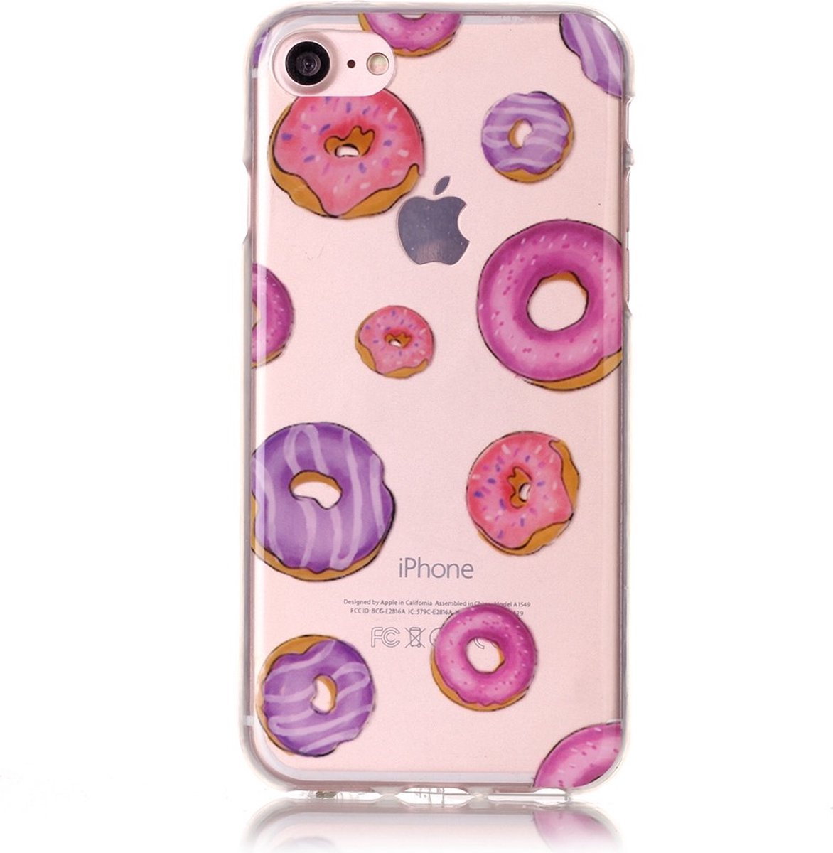 Peachy Transparante case donuts geschikt voor iPhone 7 8 SE 2020 SE 2022 hoesje - Paars Roze Doorzichtig