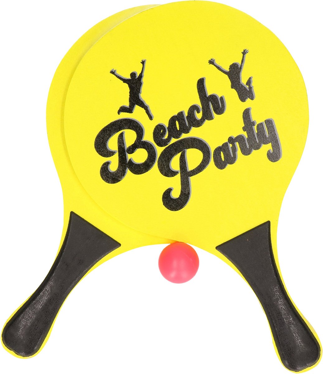 T&F creations beachball set - geel - MDF hout - buitenspeelgoed - 2x racket - 1x balletje