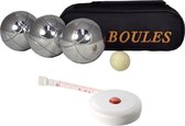 Jeu de boules set 3 ballen/1 but in draagtas + compact meetlint/rolmaat 1,5 meter - Kaatsbal - Petanque - Cochonnette - Boulen - Sportief/actief buitenspeelgoed