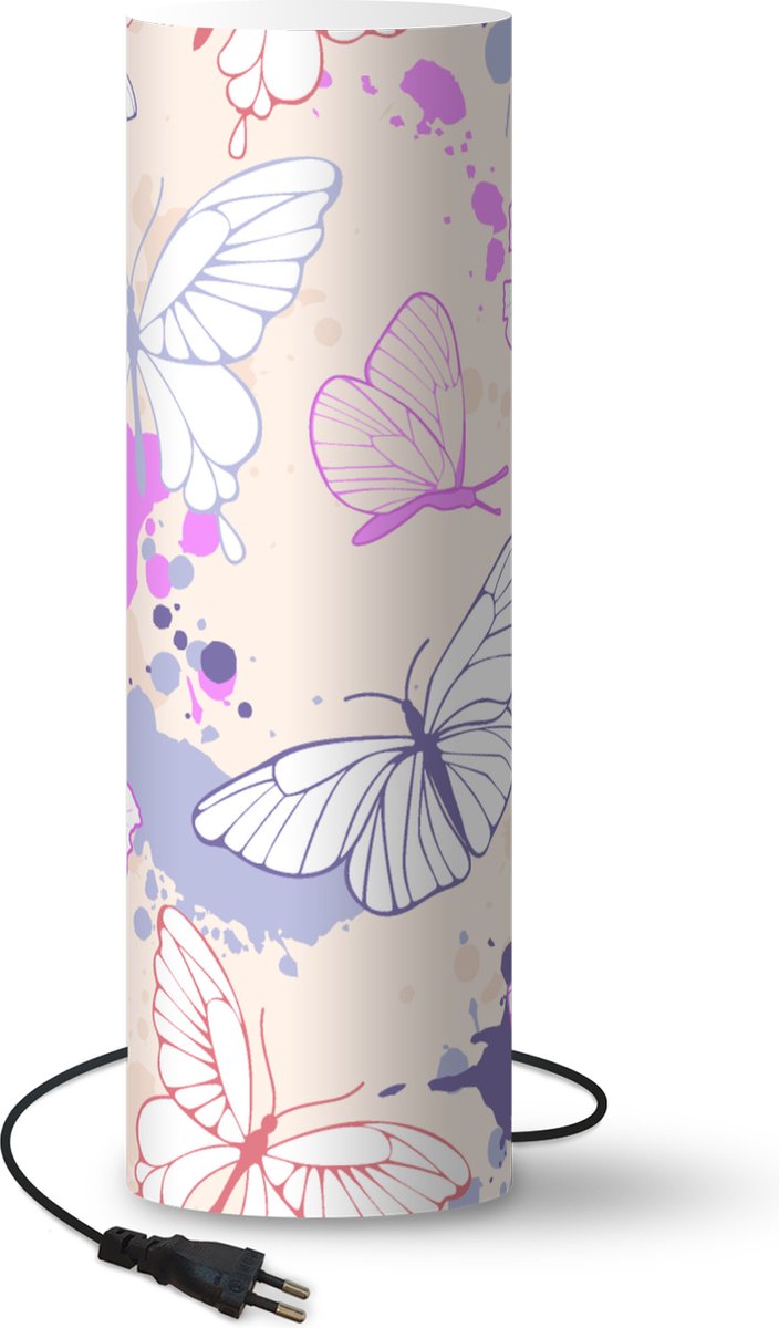Lamp - Nachtlampje - Tafellamp slaapkamer - Vlinder - Patronen - Bloemen - 50 cm hoog - Ø15.9 cm - Inclusief LED lamp