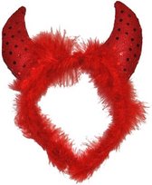 Halloween Duivel diadeem met veren en pailletten