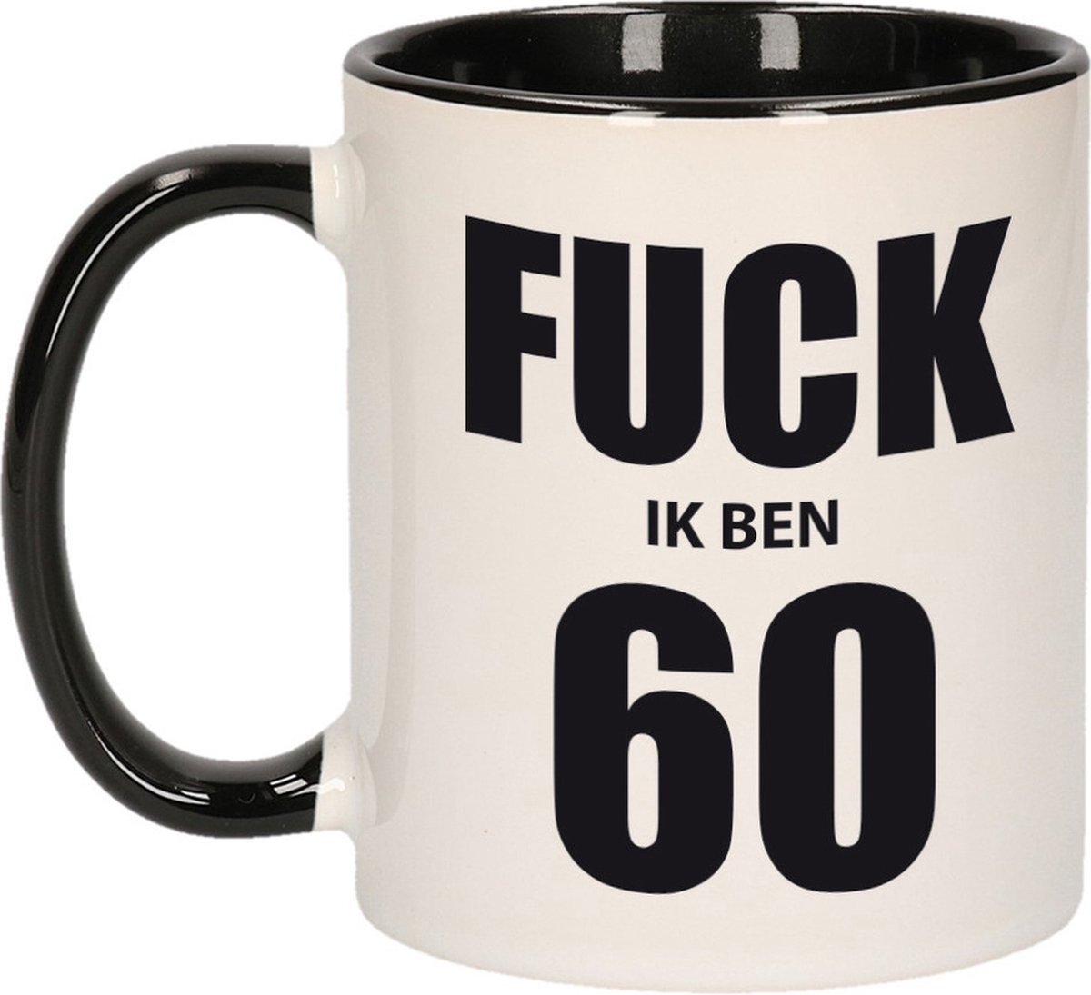 Bellatio Decorations Fuck ik ben 60 koffiemok - beker - zwart wit - 300 ml - keramiek