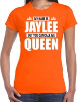 Naam cadeau My name is Jaylee - but you can call me Queen t-shirt oranje dames - Cadeau shirt o.a verjaardag/ Koningsdag M