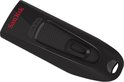 Zwarte SanDisk Cruzer Ultra 16GB USB 3.0 stick, schuin van de zijkant gezien, met rode SanDisk logo en USB 3.0 aanduiding.