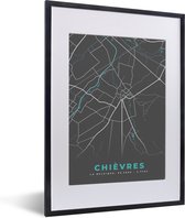 Cadre photo avec affiche - Plan de la ville - Grijs - Carte - Chièvres - België - Carte - 30x40 cm - Cadre pour affiche
