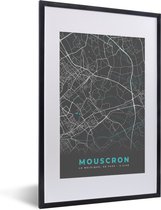 Fotolijst incl. Poster - Kaart – Plattegrond – Stadskaart – Mouscron – België - Grijs - 40x60 cm - Posterlijst