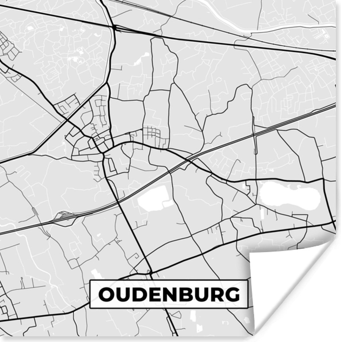 Poster Plattegrond – Oudenburg – Zwart Wit – Stadskaart - Kaart - 50x50 ...