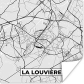 Poster Zwart Wit – België – Plattegrond – Stadskaart – Kaart – La Louvière - 30x30 cm