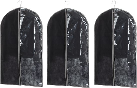Set van 5x stuks kleding/beschermhoes zwart 100 cm inclusief kledinghangers - Kledingzak met klerenhangers