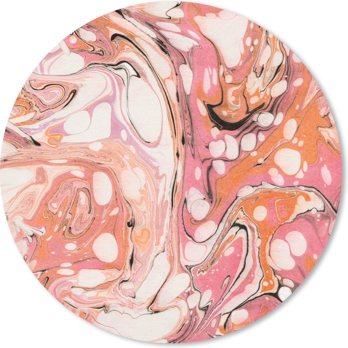 Muismat rond 50x50 cm - Mousepad Marmer - Oranje - Wit - Ronde muismatten