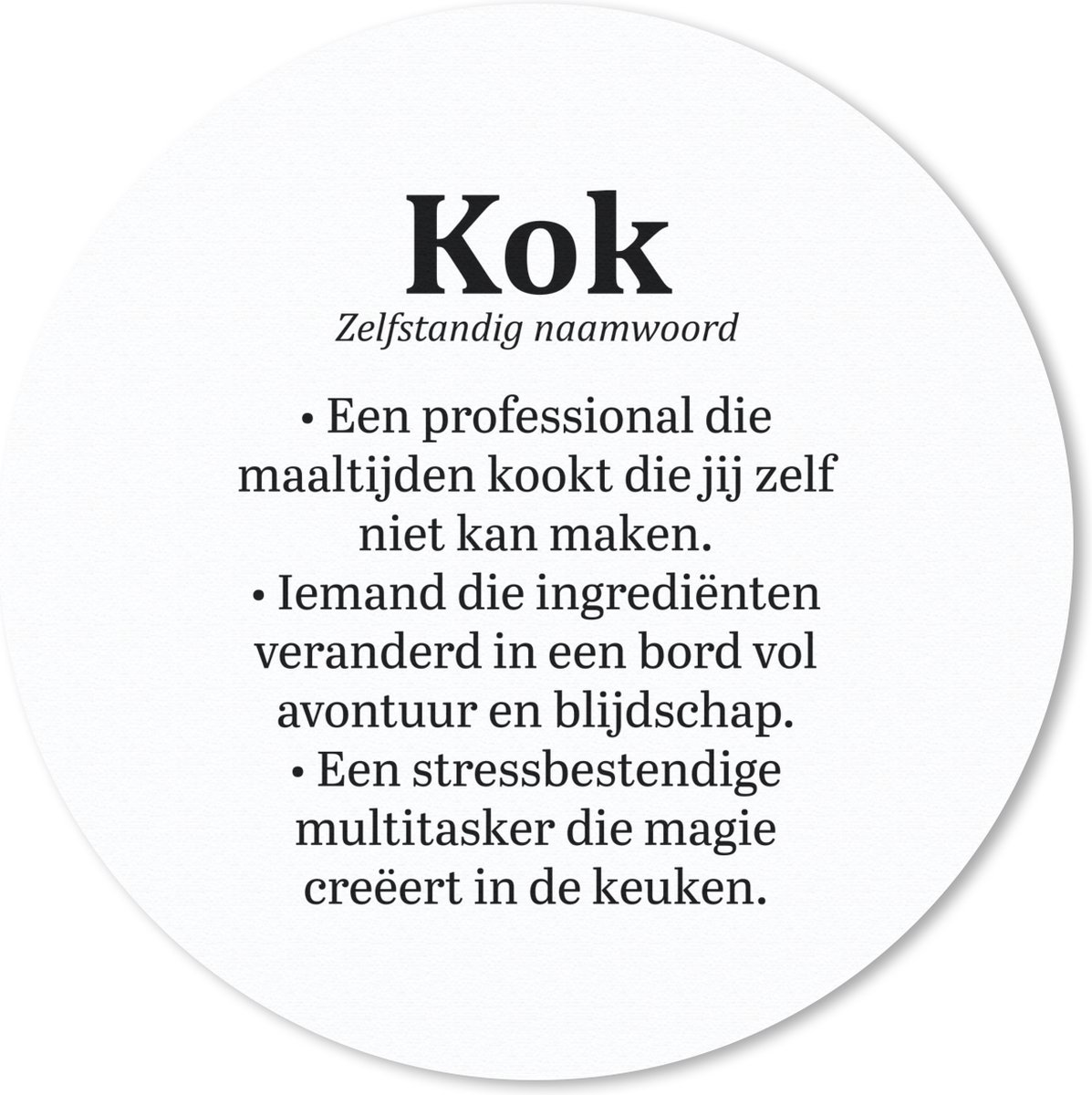 Muismat rond 50x50 cm - Mousepad Tekst - Koken - Kok - Definitie - Woordenboek - Ronde muismatten