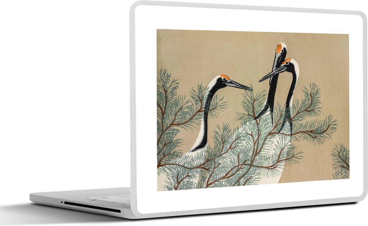 Laptop sticker - 14 inch - Kraanvogel - Bladeren - Japans - Vintage - 32x5x23x5cm - Laptopstickers - Laptop skin - Cover