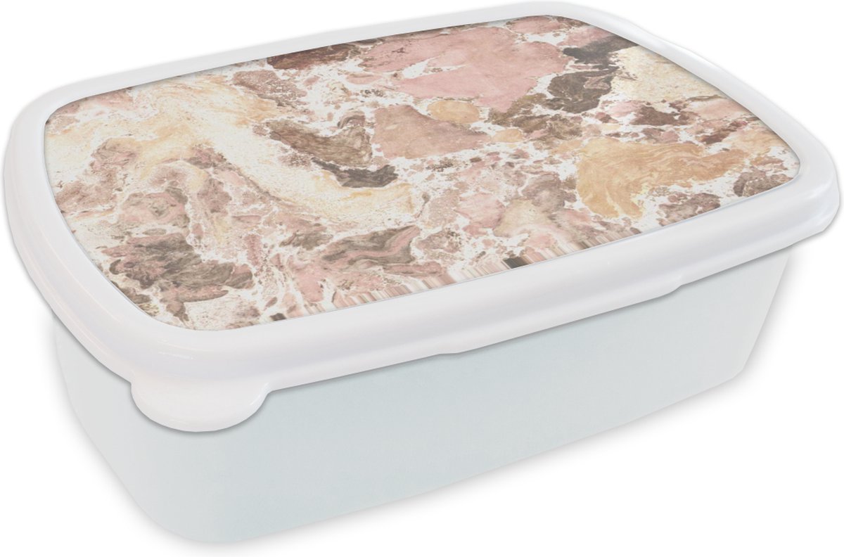Broodtrommel Wit - Lunchbox - Brooddoos - Keien - Graniet - Geel - 18x12x6 cm - Volwassenen