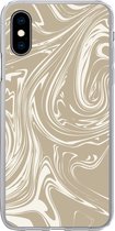 Geschikt voor iPhone X hoesje - Marmer print - Beige - Wit - Siliconen Telefoonhoesje