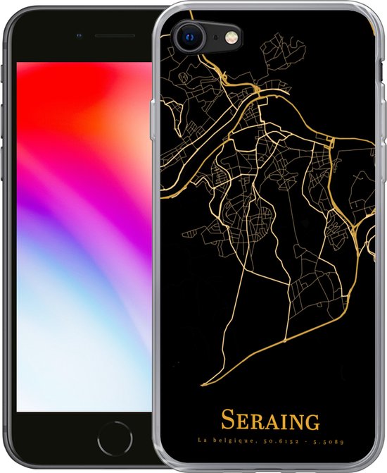 Coque iPhone SE 2020 - Seraing - Carte - Or - Coque de téléphone en Siliconen