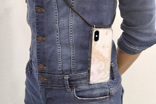Cordon téléphonique - Chaîne téléphonique - Coque avec cordon iPhone XS - Marbre - Oranje - Wit - Siliconen - Bandoulière - Coque pour téléphone avec cordon