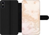 Bookcase Geschikt voor iPhone X telefoonhoesje - Marmer print - Oranje - Wit - Met vakjes - Wallet case met magneetsluiting