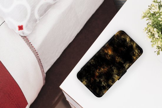 Étui pour téléphone Bookcase iPhone 13 Mini - Goud - Peinture - Abstrait - Zwart - Avec compartiments - Étui portefeuille avec fermeture magnétique