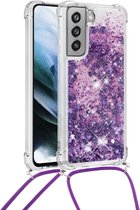 Lunso - Backcover hoes met koord - Samsung Galaxy S21 FE - Glitter Paars