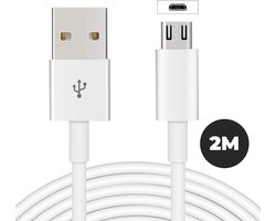 Micro USB Kabel 2 m - Micro USB oplaadkabel - datakabel geschikt voor Xbox One en Playstation 4/PS4 - wit - WiseQ