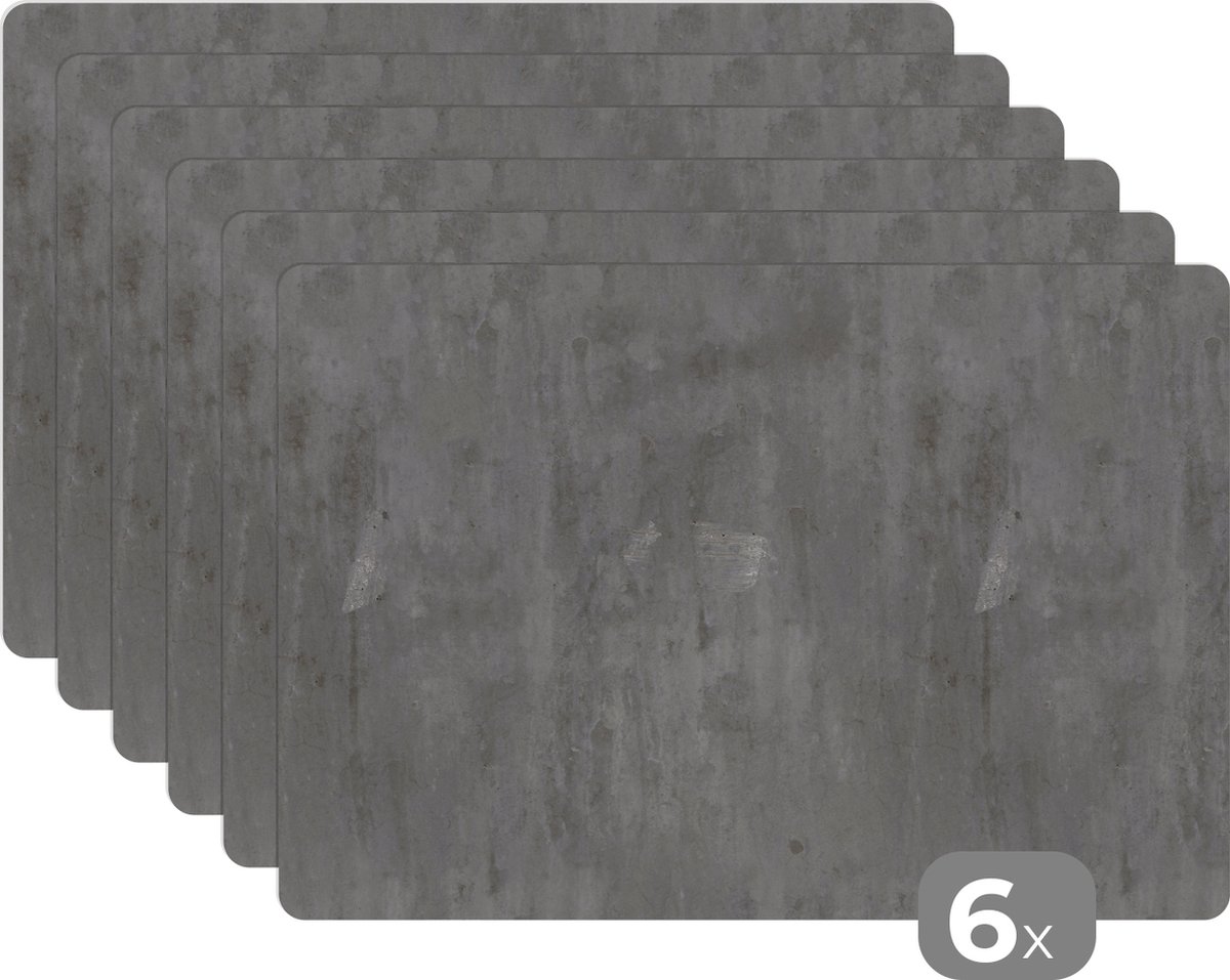 Placemat - Placemats kunststof - Roest - Beton - Patroon - 45x30 cm - 6 stuks - Hittebestendig - Anti-Slip - Onderlegger - Afneembaar