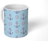 Mok - Koffiemok - Schip - Anker - Stuur - Pastel - Design - Mokken - 350 ML - Beker - Koffiemokken - Theemok