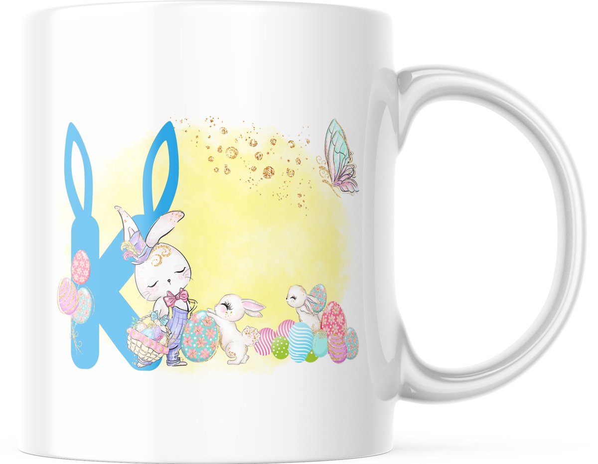 Paas Mok konijnen oren pasen K blauw | Paas cadeau | Pasen | Paasdecoratie | Pasen Decoratie | Grappige Cadeaus | Koffiemok | Koffiebeker | Theemok | Theebeker