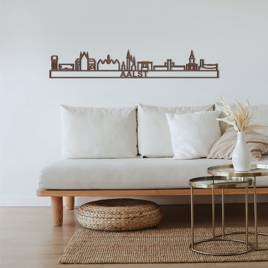 Skyline Aalst Notenhout 130 Cm Wanddecoratie Voor Aan De Muur Met Tekst City Shapes