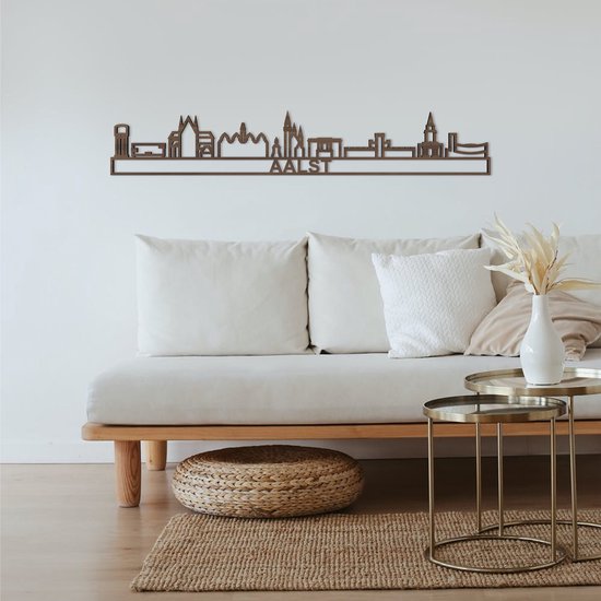 Skyline Aalst Noyer 130 Cm Décoration murale Pour Le Mur Avec Texte City Shapes