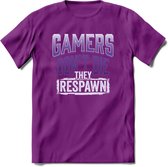 Gamers don't die T-shirt | Paars | Gaming kleding | Grappig game verjaardag cadeau shirt Heren – Dames – Unisex | - Paars - L