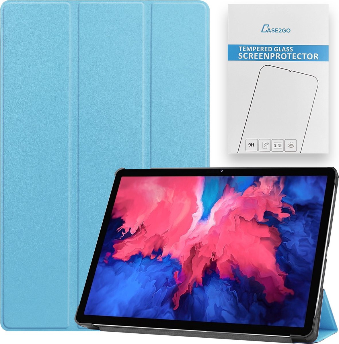 Case2go - Tablet hoes & Screenprotector geschikt voor Lenovo Tab P11 - 11 Inch - Auto Wake/Sleep functie - Licht Blauw