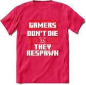 Gamers don't die pixel T-shirt | Neon Rood | Gaming kleding | Grappig game verjaardag cadeau shirt Heren – Dames – Unisex | - Roze - S