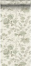 ESTAhome behang vintage bloemen crème en vergrijsd groen - 139400 - 50 x 900 cm