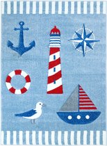 Tapijtenloods Bueno Vloerkleed Kinderkamer Zeilboot Blauw Laagpolig Rond - 80x150 CM -