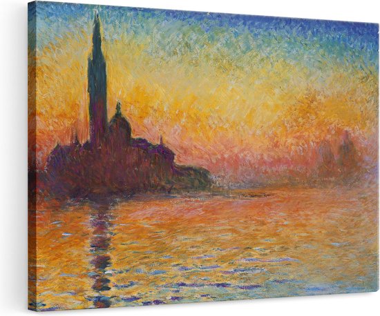 Artaza Canvas Schilderij San Giorgio Maggiore in Schemerlicht - Zonsondergang in Venetië - Claude Monet - 120x80 - Groot - Kunst - Wanddecoratie