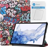 Tablet hoes & 2-Pack Screenprotector geschikt voor Samsung Galaxy Tab S8 - 11 Inch - Auto Wake/Sleep functie - Graffiti