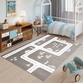 Tapiso Baby Vloerkleed Grijs Wit Straat Modern Kinderkamer Tapijt Maat- 200x300