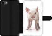Bookcase Geschikt voor iPhone SE 2020 telefoonhoesje - Varken - Dieren - Wit - Met vakjes - Wallet case met magneetsluiting