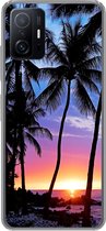 Geschikt voor Xiaomi 11T Pro hoesje - De kleurrijke zonsondergang achter een rij met palmbomen op Hawaï - Siliconen Telefoonhoesje