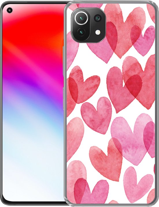 Telefoonhoesje Geschikt voor Xiaomi 11T hoesje - Een illustratie met hartjes van waterverf - Siliconen Telefoonhoesje Telefoonhoesje
