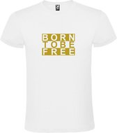 Wit  T shirt met  print van "BORN TO BE FREE " print Goud size S