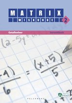 Boek "MATRIX WISKUNDE 2", leerwerkboek Getallenleer, met wiskundige vergelijkingen en een potlood.