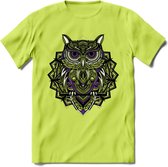 Uil - Dieren Mandala T-Shirt | Paars | Grappig Verjaardag Zentangle Dierenkop Cadeau Shirt | Dames - Heren - Unisex | Wildlife Tshirt Kleding Kado | - Groen - 3XL
