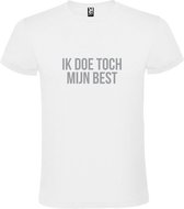 Wit  T shirt met  print van "Ik doe toch mijn best. " print Zilver size XL