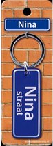 sleutelhanger straatnaam Nina 9 cm staal blauw