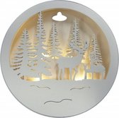 kerstdecoratie Herten schijf led 14,3 cm hout wit