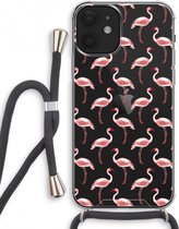 Case Company® - iPhone 12 mini hoesje met Koord - Flamingo - Telefoonhoesje met Zwart Koord - Extra Bescherming aan alle Kanten en Over de Schermrand