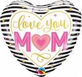 folieballon Love You Mom 45 cm zwart/wit