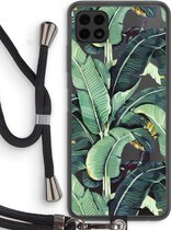 Case Company® - Samsung Galaxy A22 4G hoesje met Koord - Bananenbladeren - Telefoonhoesje met Zwart Koord - Bescherming aan alle Kanten en Over de Schermrand